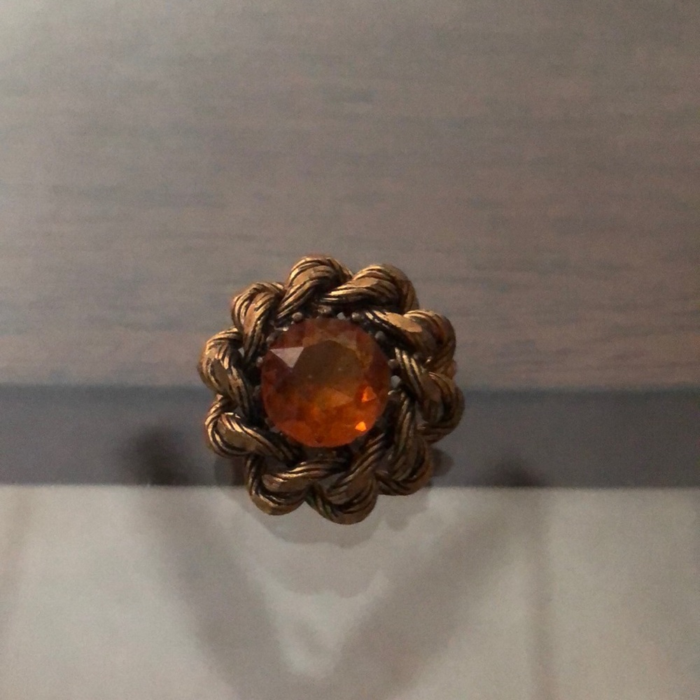 Vintage brass and amber brooch